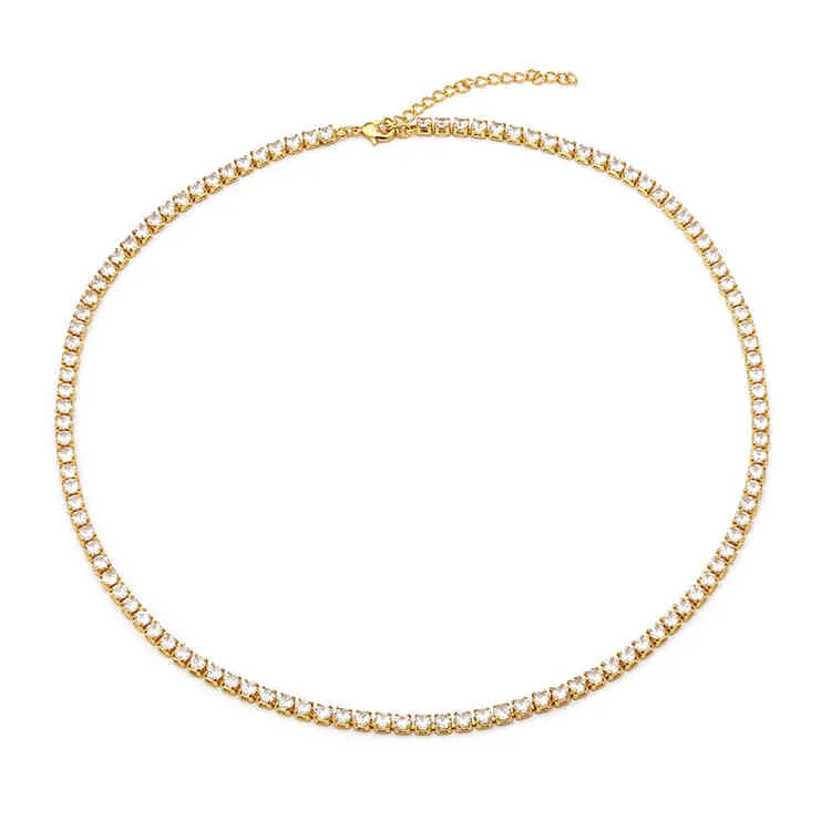 Hochwertige Cz-Kubikzirkonia-Halskette für Damen, 2 mm x 5 mm, Silber, 18 Karat vergoldet, dünne Diamantkette, Tennis-Halskette220a3591782