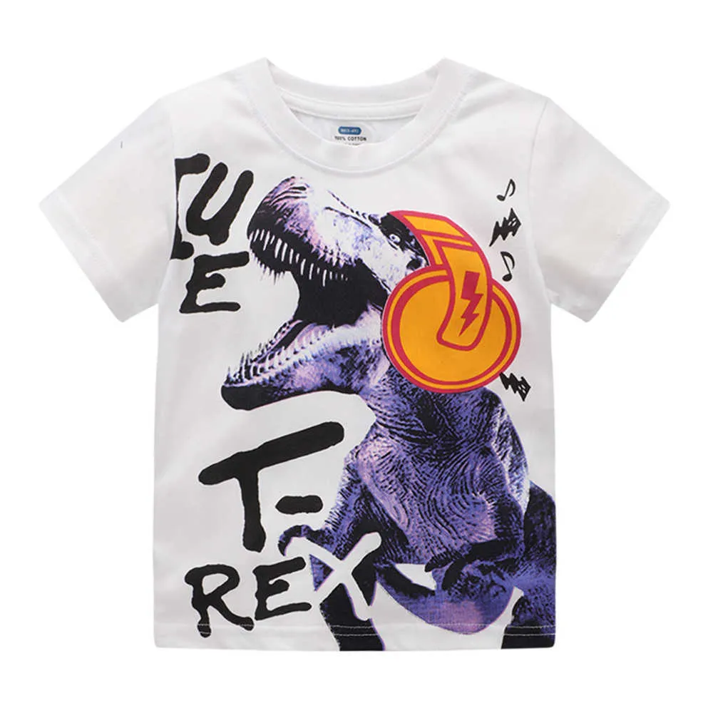Прыжки метров летние хлопчатобумажные футболки для мальчиков носить динозавры печати мода детей с коротким рукавом топы детская одежда 210529