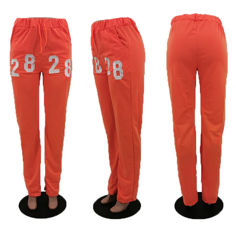 2828 Number Printed Casual Cargo Trouser Women High Waist Pants Drawstring Baggy Sweatpant Workout Joggers Leggings Streetwear 210525