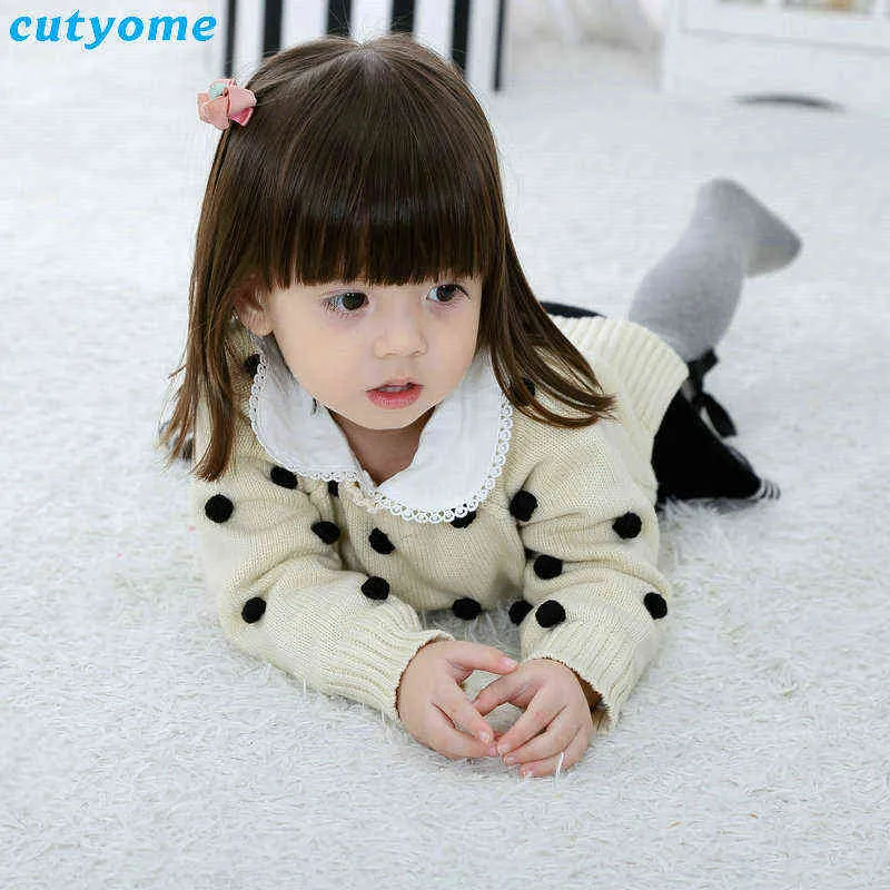 2022 primavera coreana bebé niña cárdigan suéter niño niños suéter de punto con pompón bebé niña ropa de invierno 1-5Y 211106