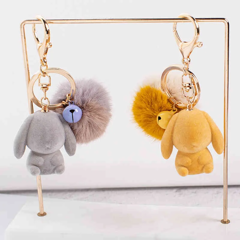 Cute Fluffy Rabbit Chain Girl Women Kawaii chain Best Gift for Friend Key Ring Holder Bag Charms Bunny Pendant Jewelry