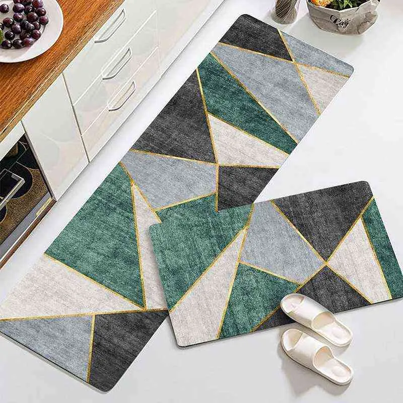 Anti-slip Long Kitchen Mat Modern Geometric Absorbent Bath Carpet Bedroom Living Room Floor Area Rug Entrance Doormat Prayer Pad 211109