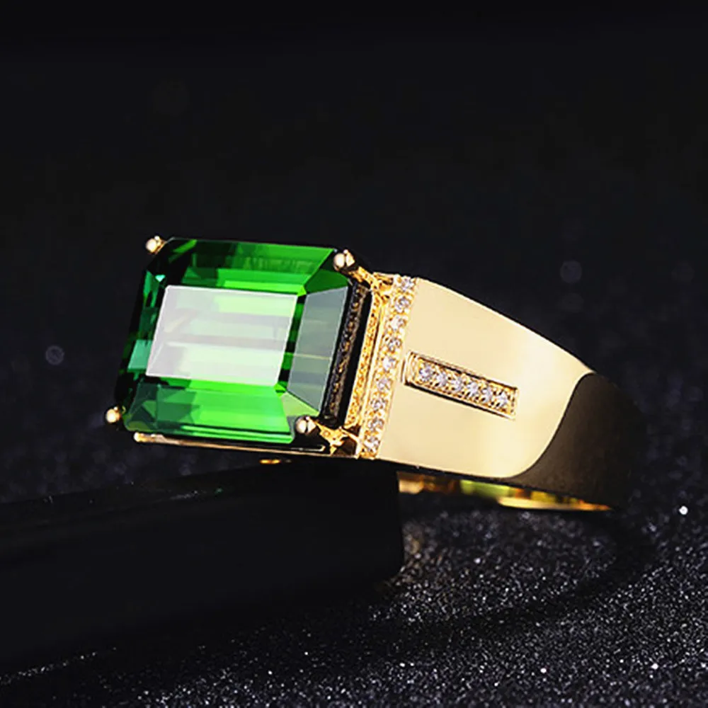 Square emerald gemstones green crystal AAA zircon diamonds rings for men luxury gold color finger band jewelry bague accessory