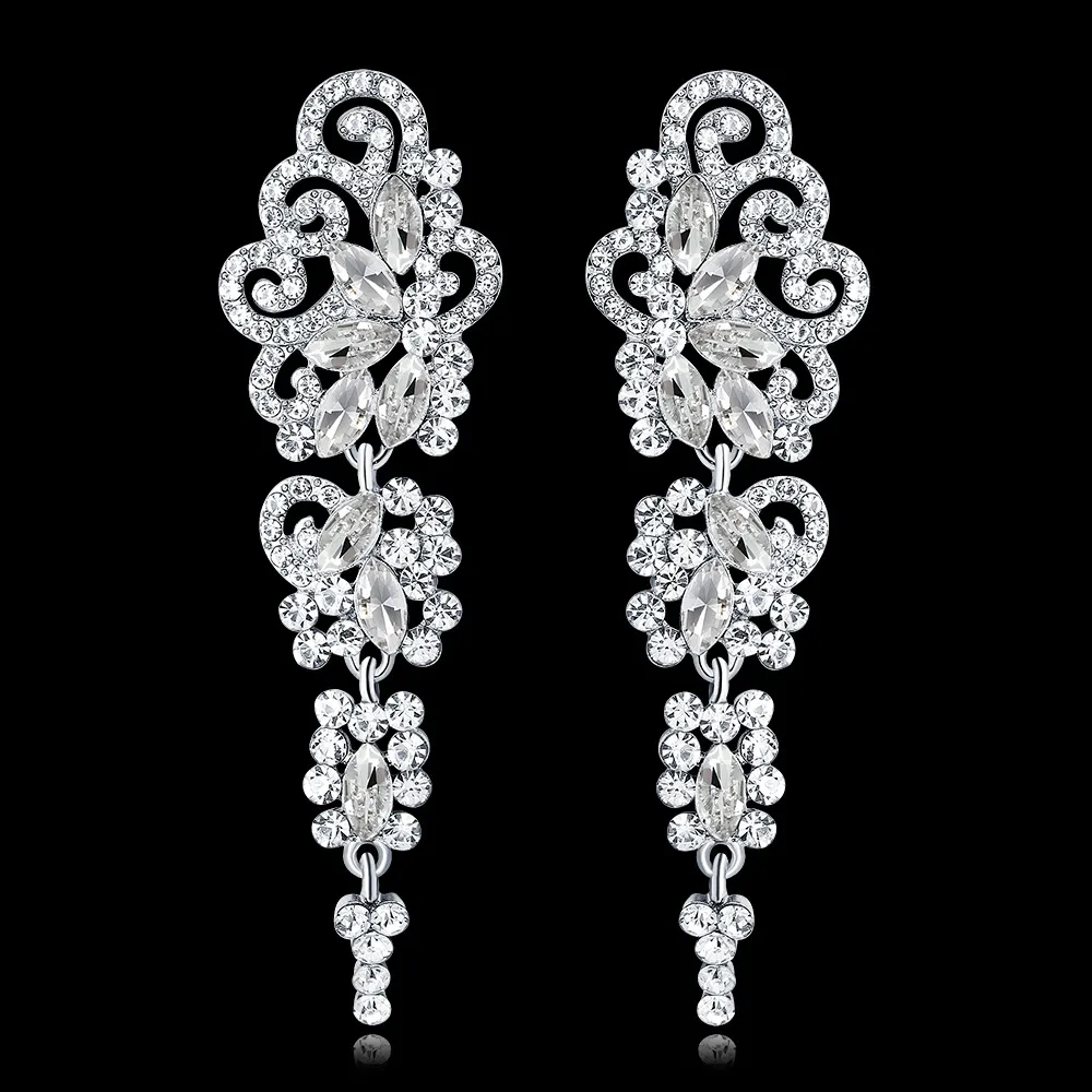 Fashion Jewllery Top Crystal Wedding Dangle Earrings for Bridesmaid Floral Bridal Long Earring Engagement Jewelry BA042