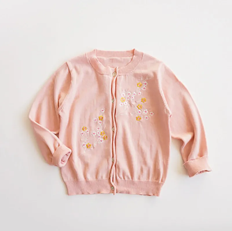 Children Knitted Sweater Autumn Winter Warm Single-breasted Woolen Coat Sweet Baby Flower Cardigan Girl 210515