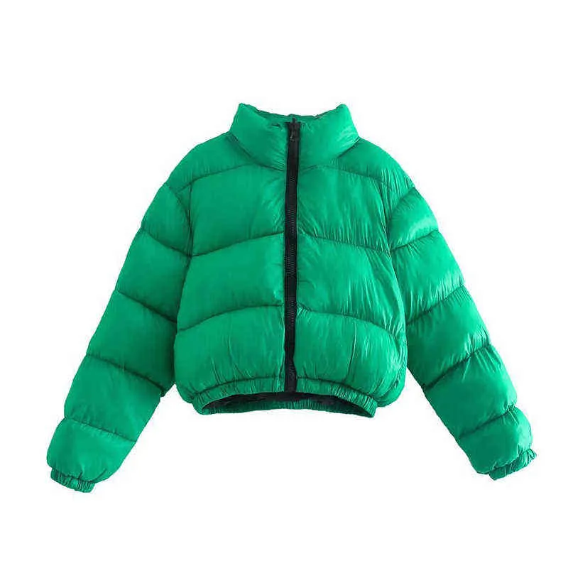 Hiver recadrée chaud rembourré femmes Parka manteau vert Puffer longues manches chauve-souris manteaux femme automne dame Streetwear Outwear 211216