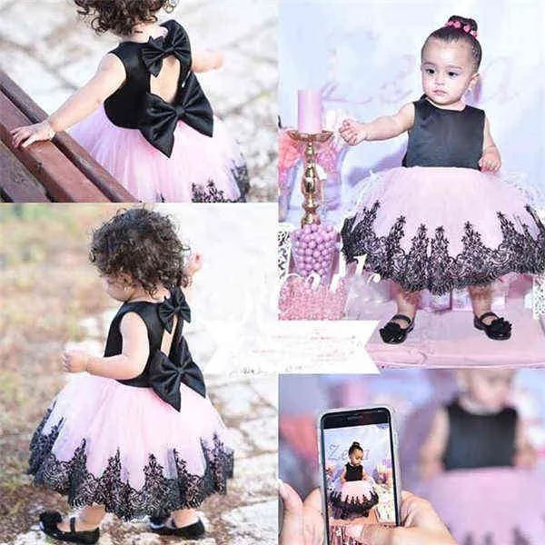 1-6 anni Toddler Baby Kid Girls Princess Dress Black Bow Lace Tulle Tutu Abiti da sposa feste di compleanno ragazze Costumi G1129