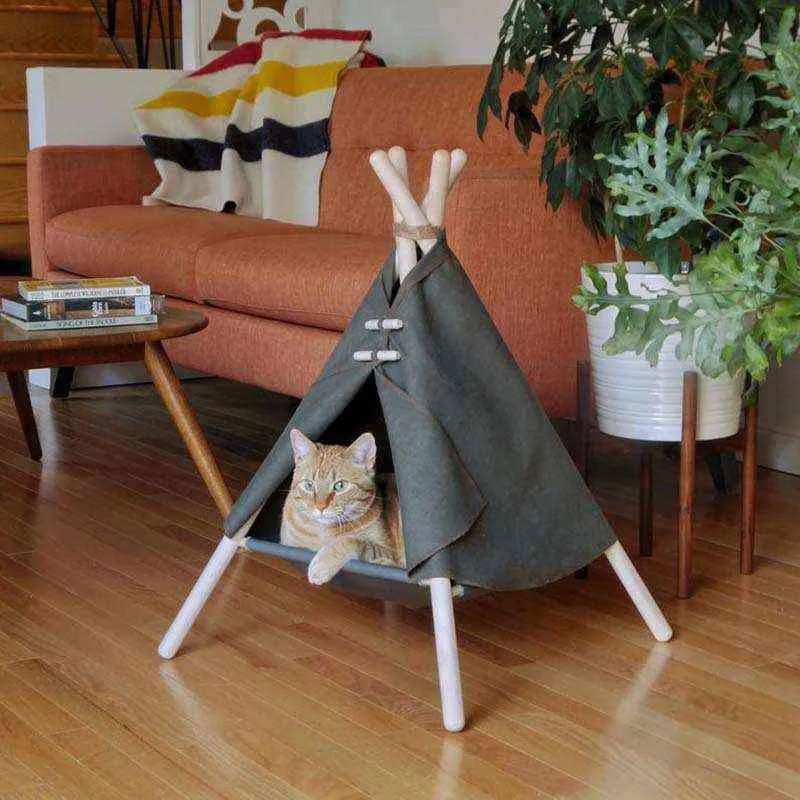 ZK30 Pet Teepee Dog & Cat Bed White Canvas Cute House-Portable Washable Tents for &Cat Puppy Kitten 211111
