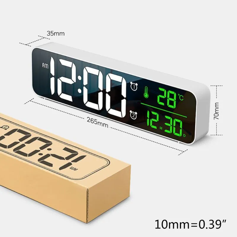 Electronic LED Digital Large Display Morning Alarm Clock Music Brightness USB 220329