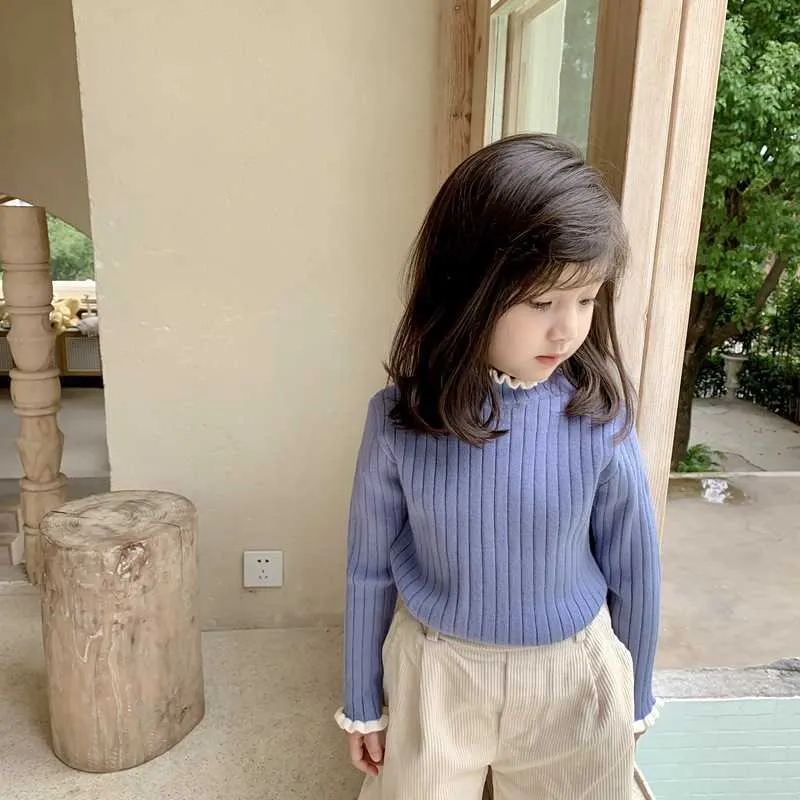 Детские свитера осень зима корейская версия завитой контрастности ребенка дети наполовину высокой шеи девушки 210625