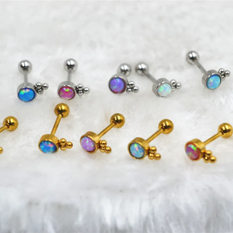 Thin Bar 20G Body jewelry- Ear Stud Earring Tragus/Helix Bar/Stud Diath Opal Stone with balls Mix Colors