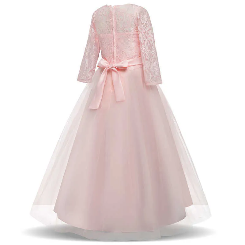 Girl's Jurken Lace Elegant Wedding Evening Halloween Long Children's Clothing Princess Youth Solid 14t Girl Prom Dress G220523