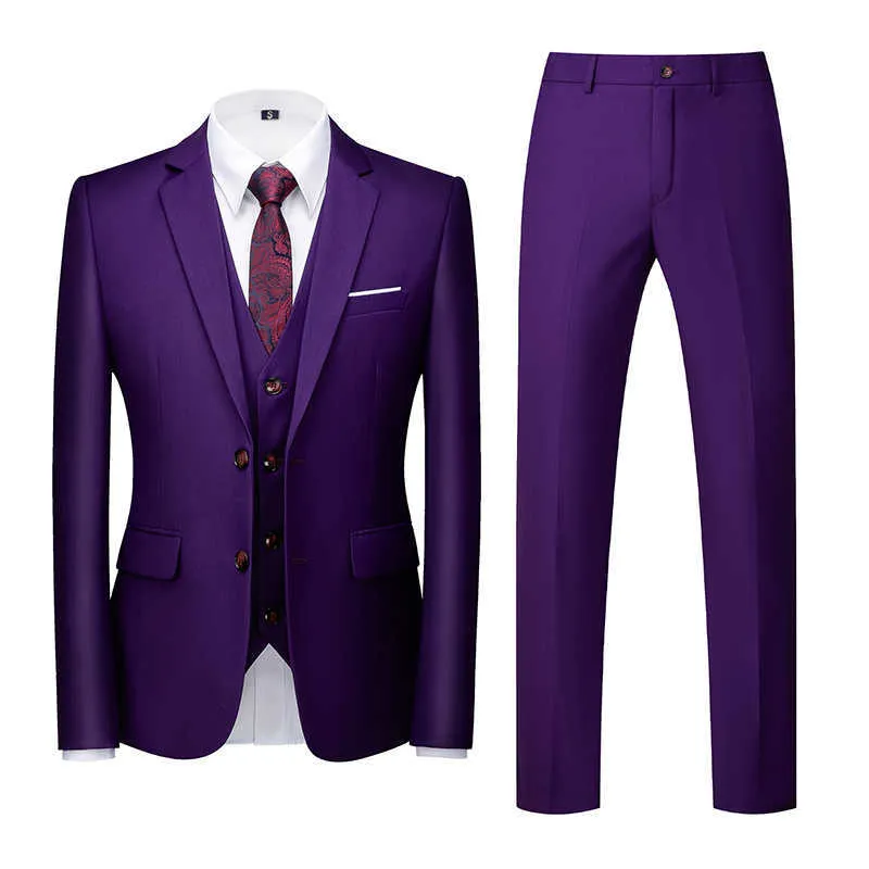 2021 Nuevo traje de gran tamaño Trajes de boda para hombres Best Man's Three Peices Set chaqueta + pantalones + chaleco Traje de hombre formal Royal Blue Black 6x X0909
