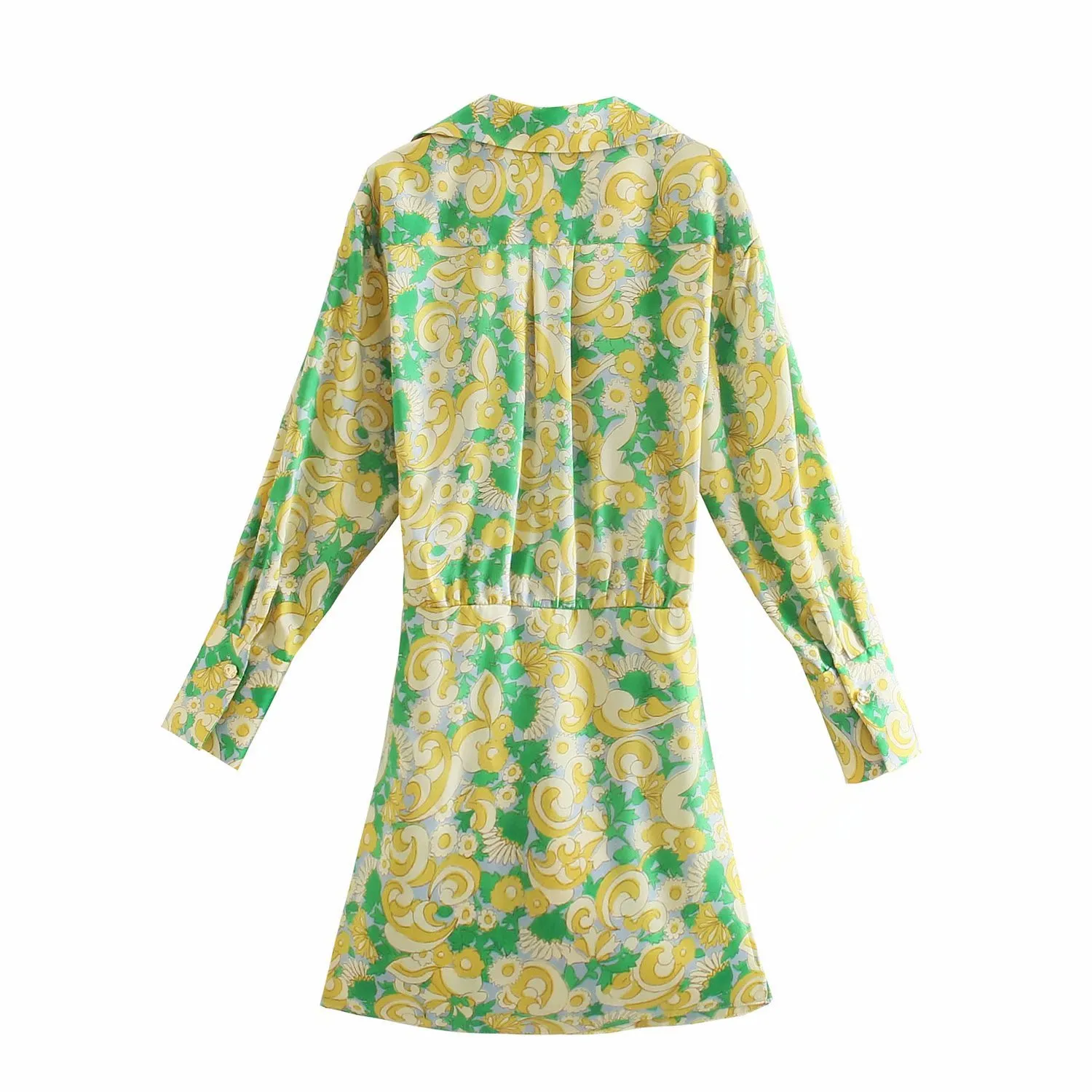 Vuwwyv wrap jurk vrouw groene print geplooide korte jurken vrouwen zomer lange mouw uitgaan dames mini vintage 210430