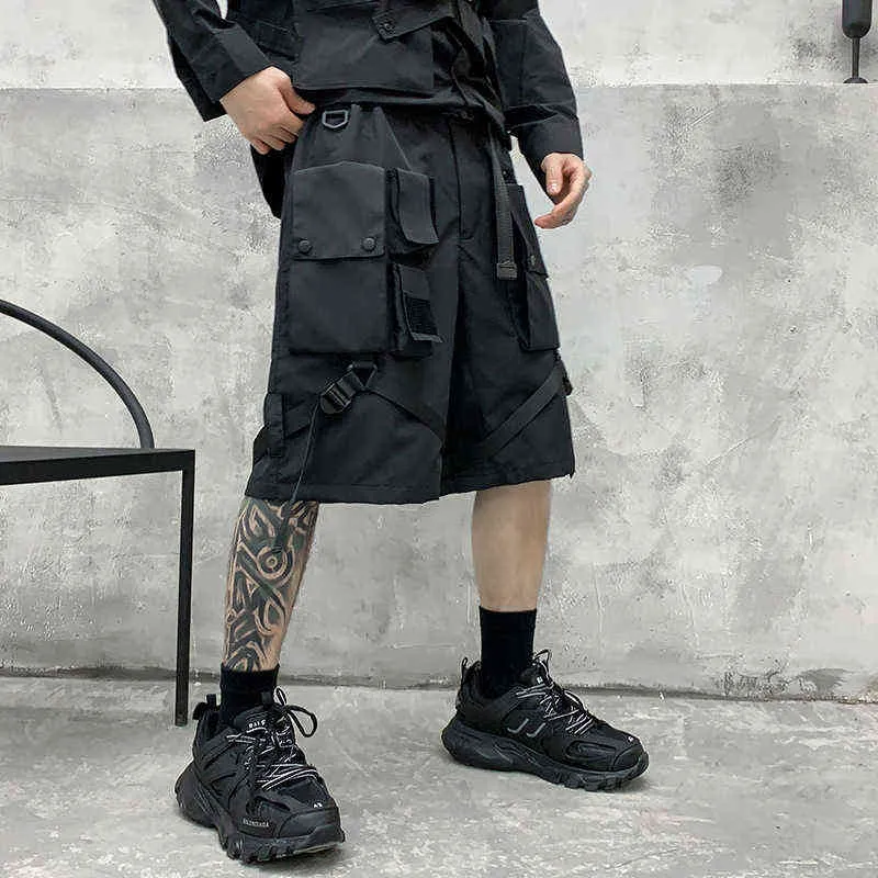 Summer Techwear Pantaloncini cargo Hip Hop Uomo Pantaloncini casual tattici multitasche Harajuku Punk Streetwear Short Homme G1209