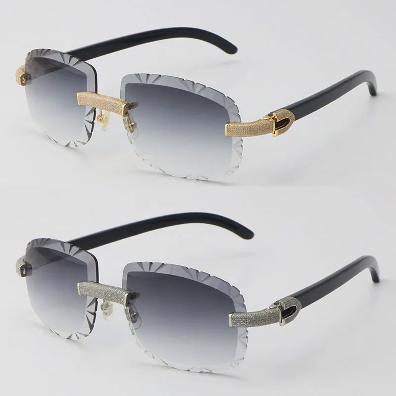 2022 Nouveau métal micro-pavé diamant serti de lunettes de soleil sans monture original noir corne de buffle lunettes de soleil mâle et femelle cadre en or 18 carats U2760