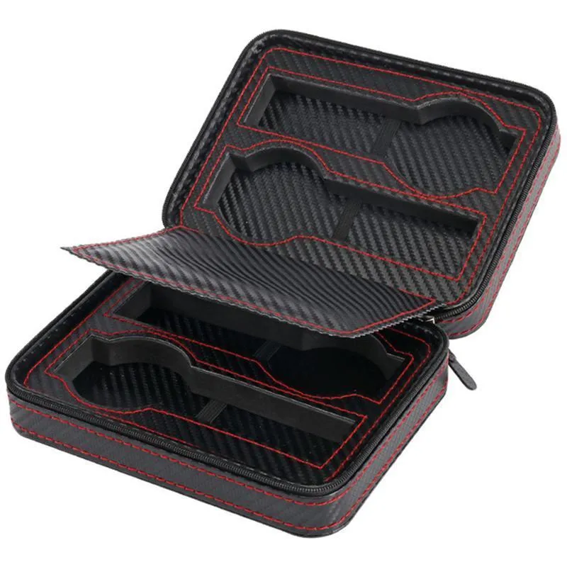 Titta på lådor Fall 4 Slot Portable Carbon Fiber Pu Leather Zipper Arbetsväska Travel Juvel Box Case Personlig gåva Black206s
