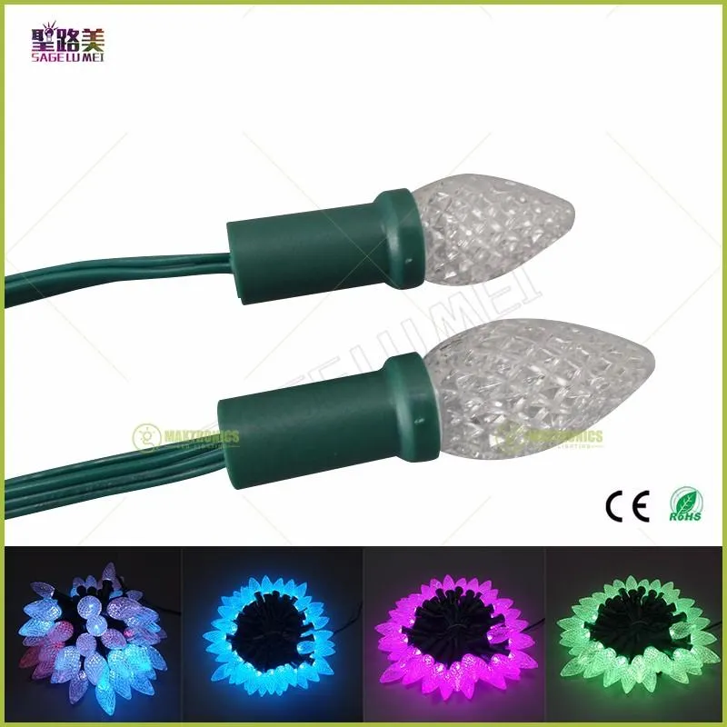 C7 C9 10 lote inteiro à prova d'água IP68 endereçável RGB Full Color DC12V WS2811 LED Natal Pixel String Light fio verde M244B