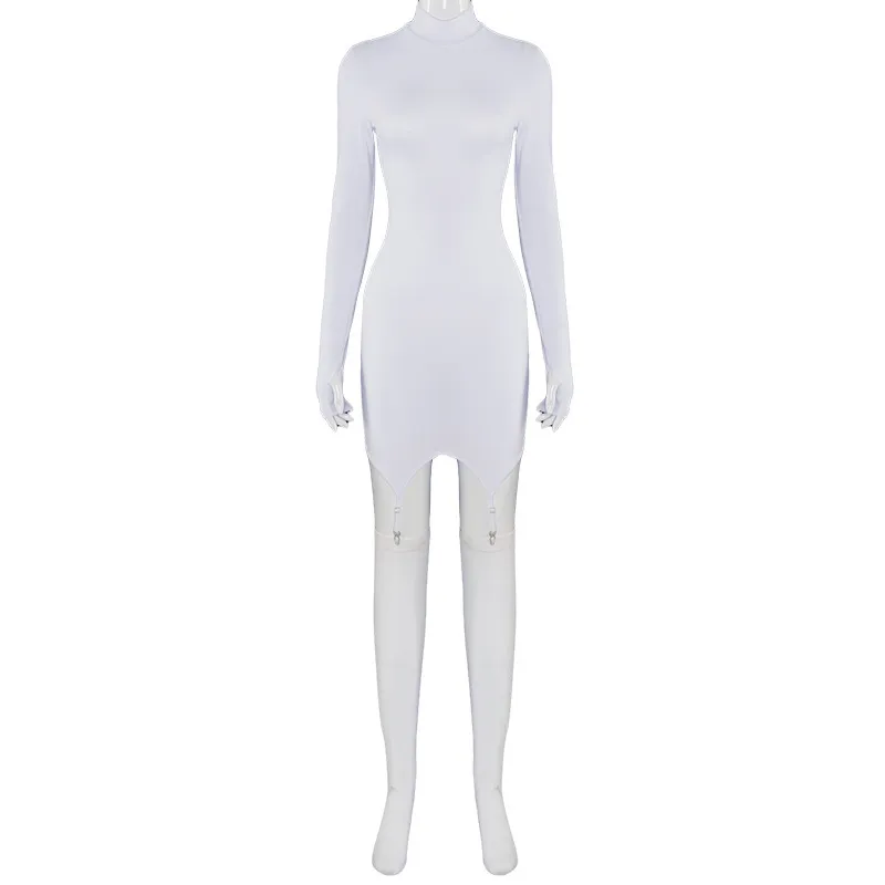 OMSJ Automne Robe de nuit Femmes Solide Moulante Mode Blanc Mini avec Bas Manches Longues Clubwear Skinny Party es 210517