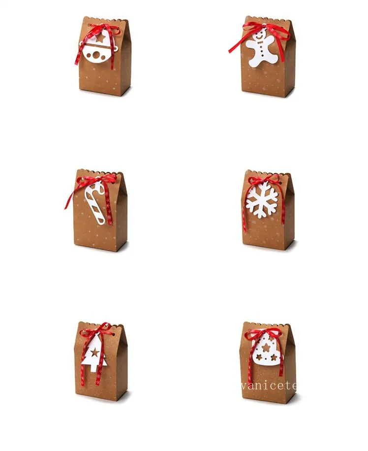 DIY large kraft paper bag Christmas Candy Box with white tag ribbon apple gift box T2I52810