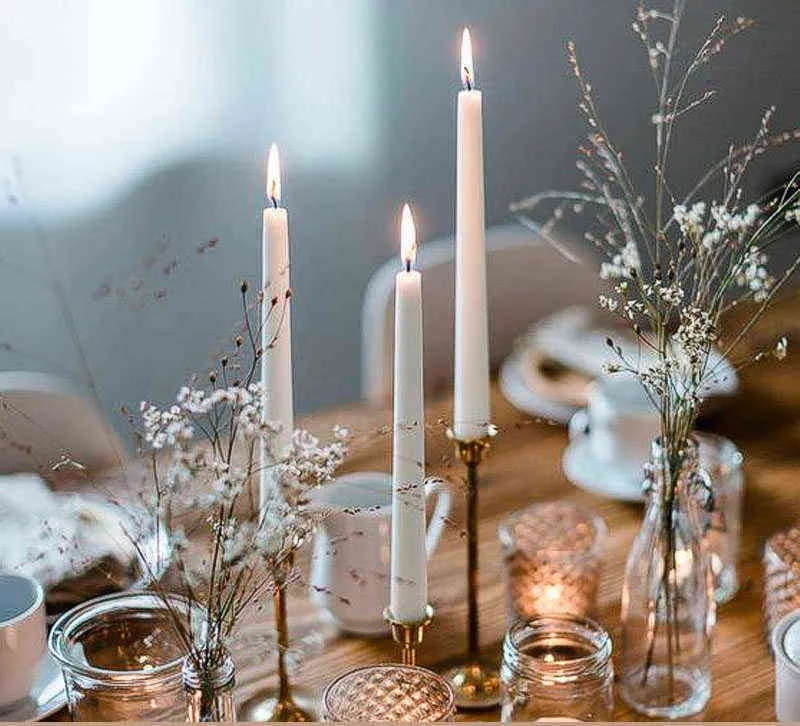 Bougies à longue perche classiques européennes, accessoires de dîner aux chandelles, éclairage d'urgence en cas de panne de courant domestique, bougie rouge et blanche, 4 pièces/ensemble