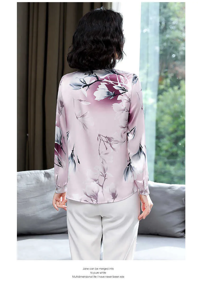 Camicette da donna in seta moda coreana Bow Office Lady Blusas Largas Camicia a fiori in raso Plus Size s Top e 210531