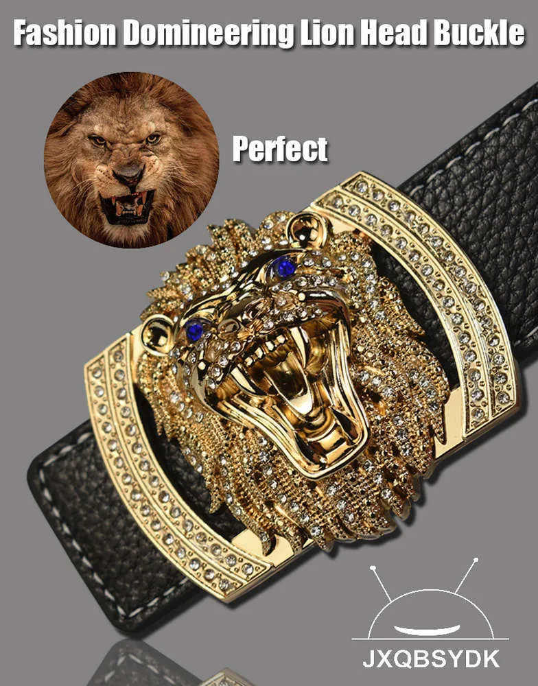 Jxqbsydk Luxus Marke Für Männer Mode Shiny Diamant Lion Kopf Hohe Qualität Taille Shaper Leder Gürtel 2021ZHP73535943