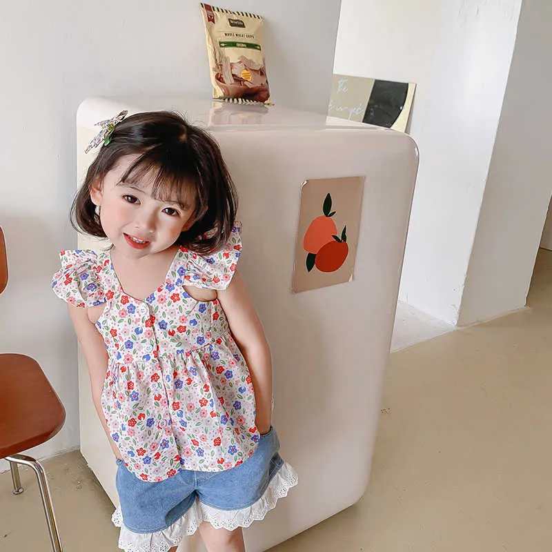 Корейский стиль девушки летом слинг без рукавов без рукавов детские хлопок повседневные летающие рукав жилет топы 210615