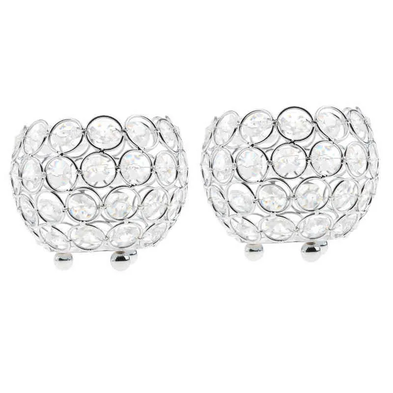2x Silver Crystal Candle Holders Candleholder Table Centerpiece Ornaments Wedding Supplies