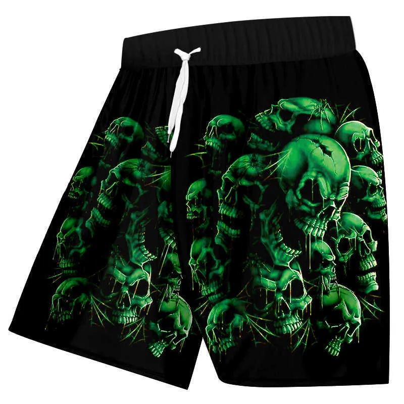 Ujwi Plus Size Kvinnor / Mäns 3D-skalle tryckta shorts lila röd trasig för hiphop Wok Board 5XL 210716