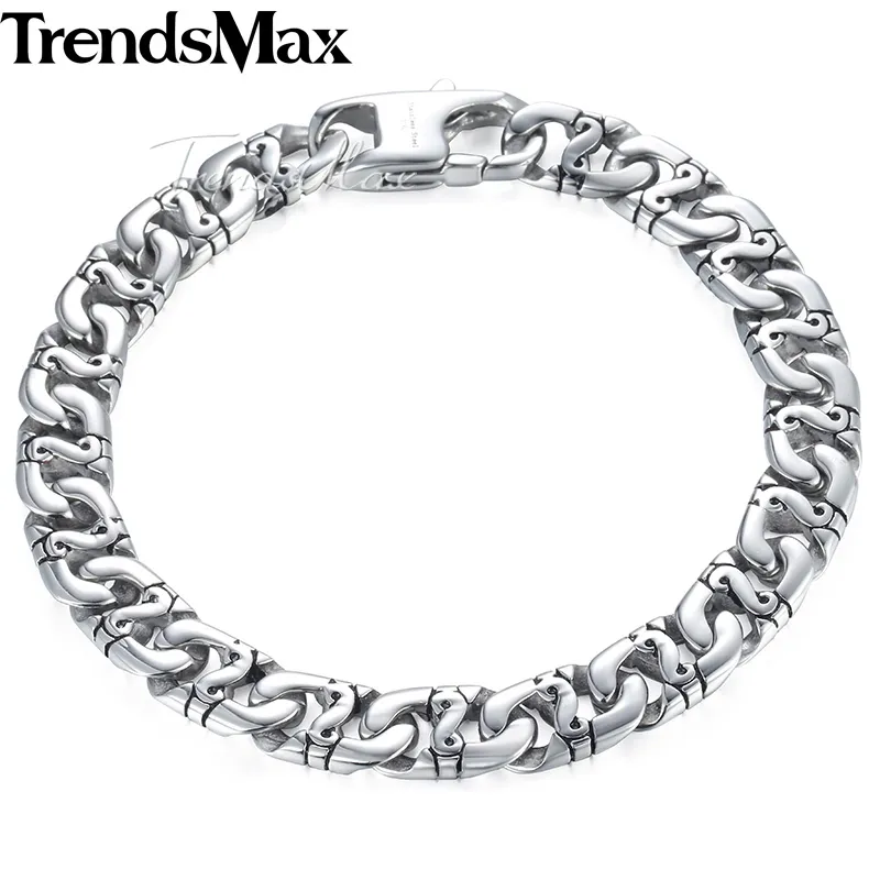 Trendsmax السائق رجل فضي اللون مارينا لينك سلسلة 316l الفولاذ المقاوم للصدأ سوار HB19