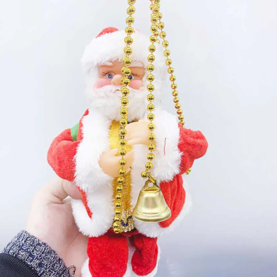 Santa Claus docka elektrisk klättring leksak krypa upp och ner xmas fest jul hängsmycke gåva 2022 juldekorationer för hem 211012