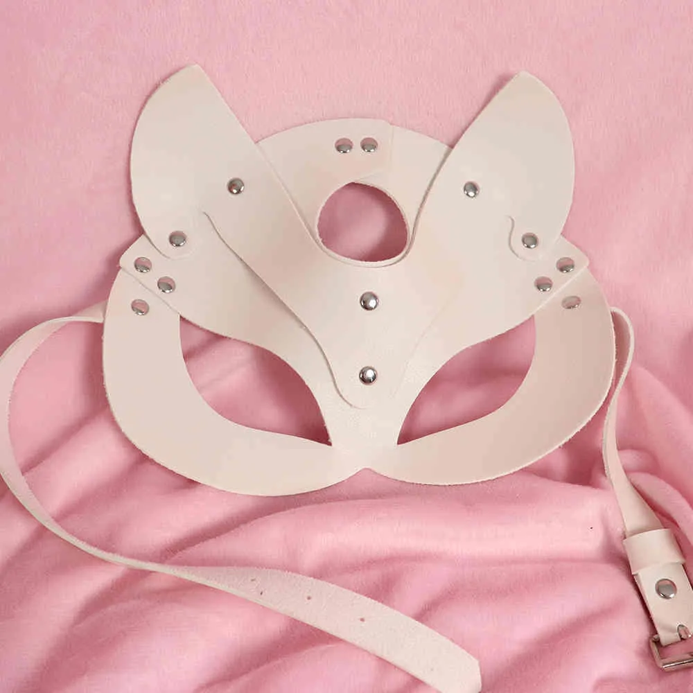 Anime Fox Mask Pu skórzane białe różowe maski do uszu na wpół twarz japoński cosplay maskaradowy festiwal festiwalowy rekwizyt Rave Akcesoria 8105549