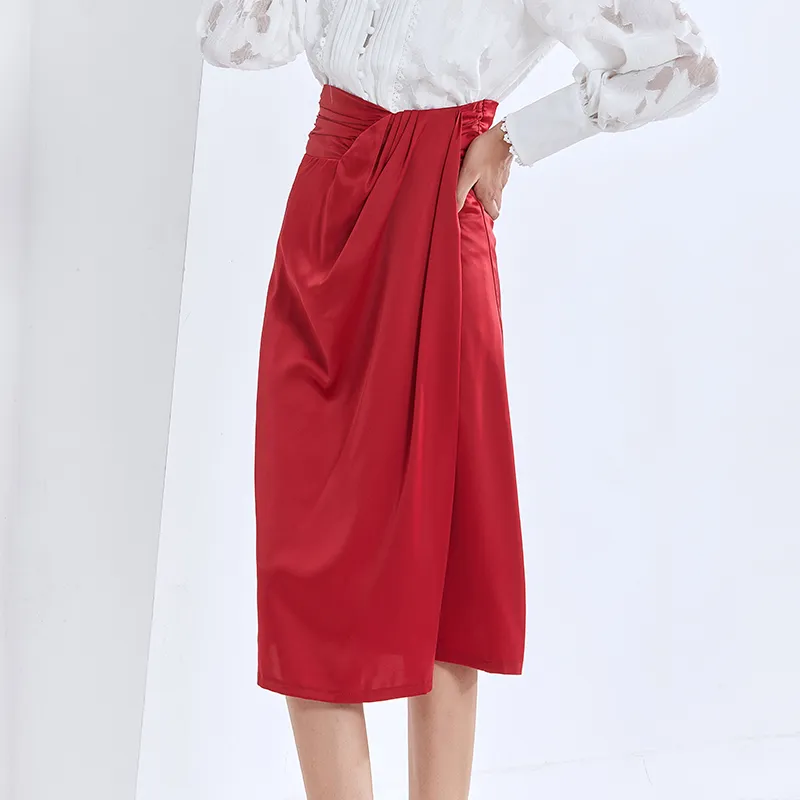 Jupe décontractée froncée pour femmes taille haute solide jupes midi minimalistes femme automne vêtements de mode 210521