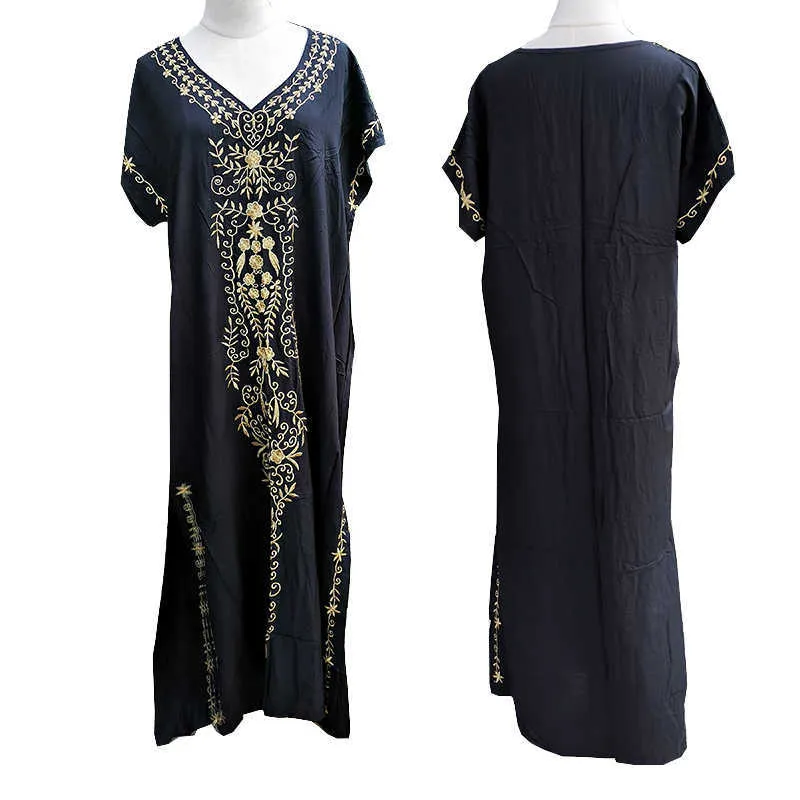 Black Algodão Bordado Maxi Beach Dress Cover Ups Robe de Plage Swimsuit Capa Boémia Longo Biquini 210629