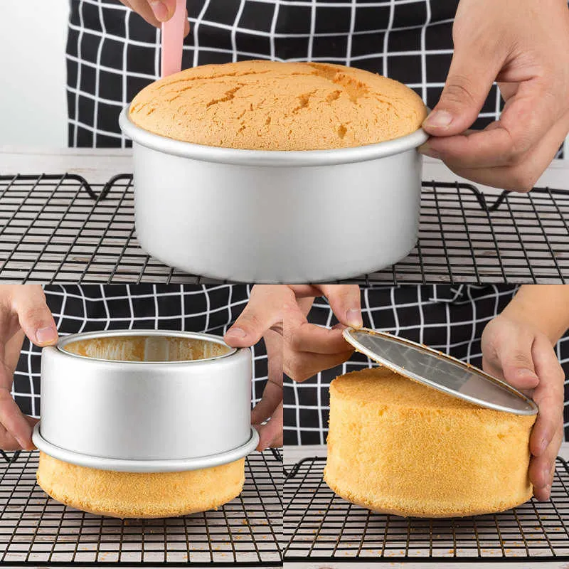 Ensemble de moules à gâteaux ronds à 3 niveaux en alliage d'aluminium antiadhésifs de 4/6/8 pouces avec moules à gâteaux de cuisine à fond amovible 210721