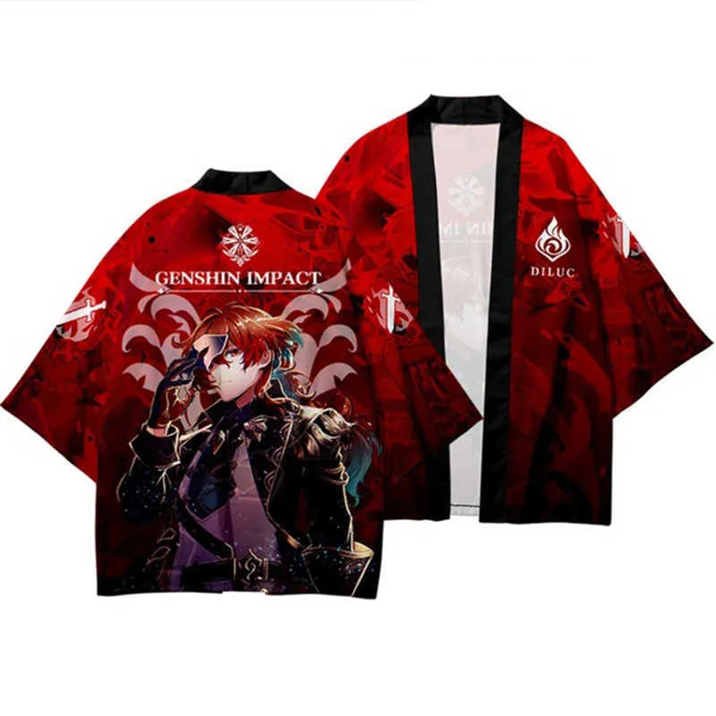 Sommar Skönhet Samurai Traditionell Kimono Japansk Anime Kläder Kofta Genshin Impact Spark Knight Klee Cosplay Män Kvinnor Yuka X0723