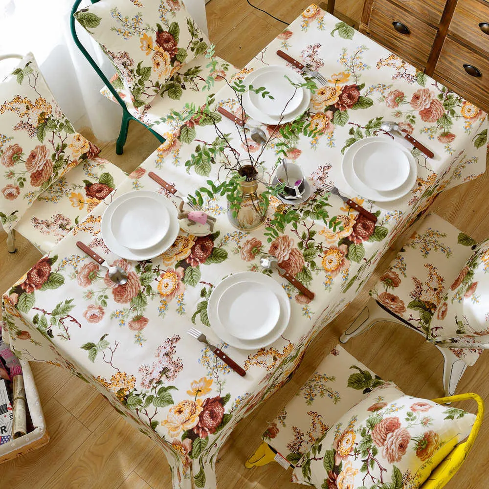 Décoration de la maison Nappe de table en lin coton imprimé floral couverture de bureau tapis grande nappe rectangulaire 140x220cm manteaux de fleurs 210626