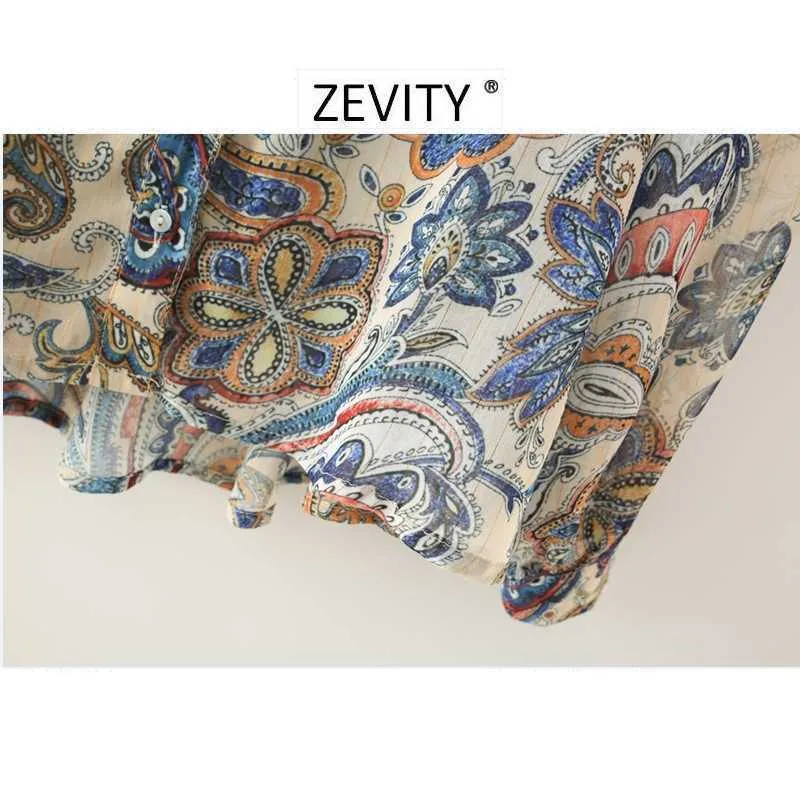 ZEVITY Kadınlar Vintage Kaju Fındık Baskı Rahat Smock Chic Bluz Bayanlar Retro Paisley Iş Blusas Femininas Gömlek Tops LS7003 210603