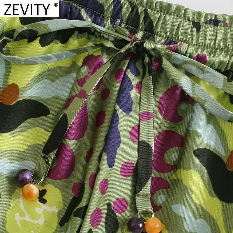 Zevity Femmes Vacances Vent Imprimé Floral D'été Shorts Femme Chic Taille Élastique À Lacets Ruban Casual Pantalone Cortos P1149 210722