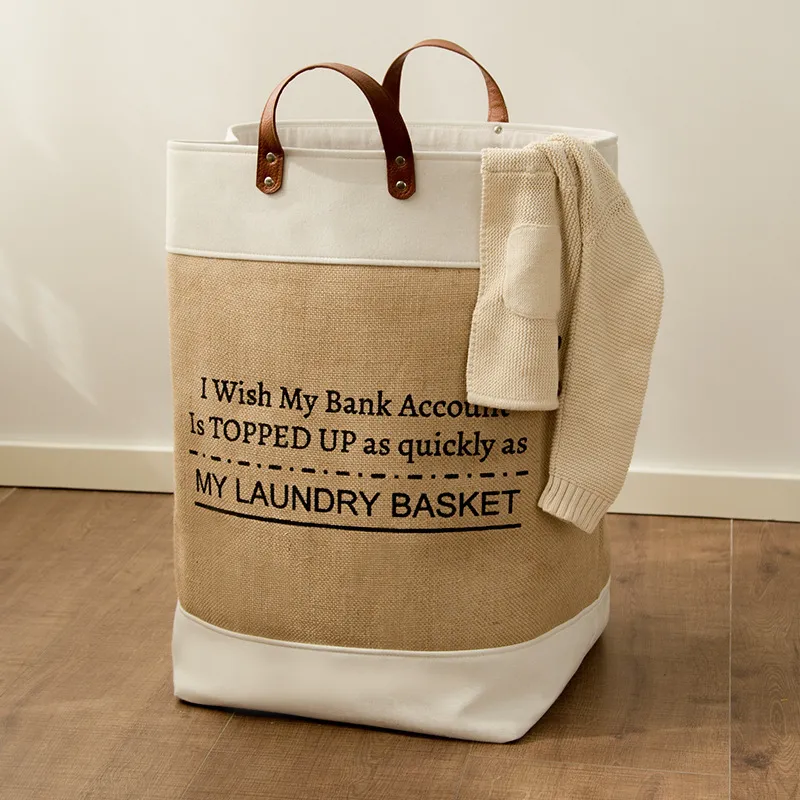 Duża lniana torba na pranie Organizacja przechowywania w domu na brudne ubrania Tkaniny Zabawki Rozmaitości Klocki Pojemnik łazienkowy