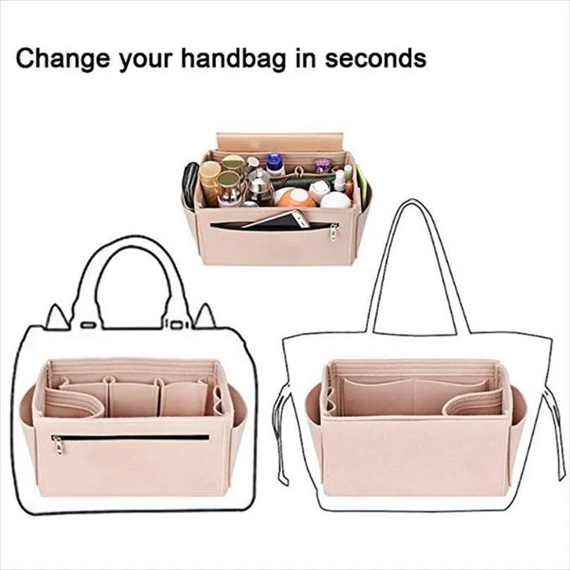 メイクアップオーガナイザーフェルト布ハンドバッグインサートバッグ旅行内側の財布ポータブル化粧品バッグはスピーディー240sに適合します