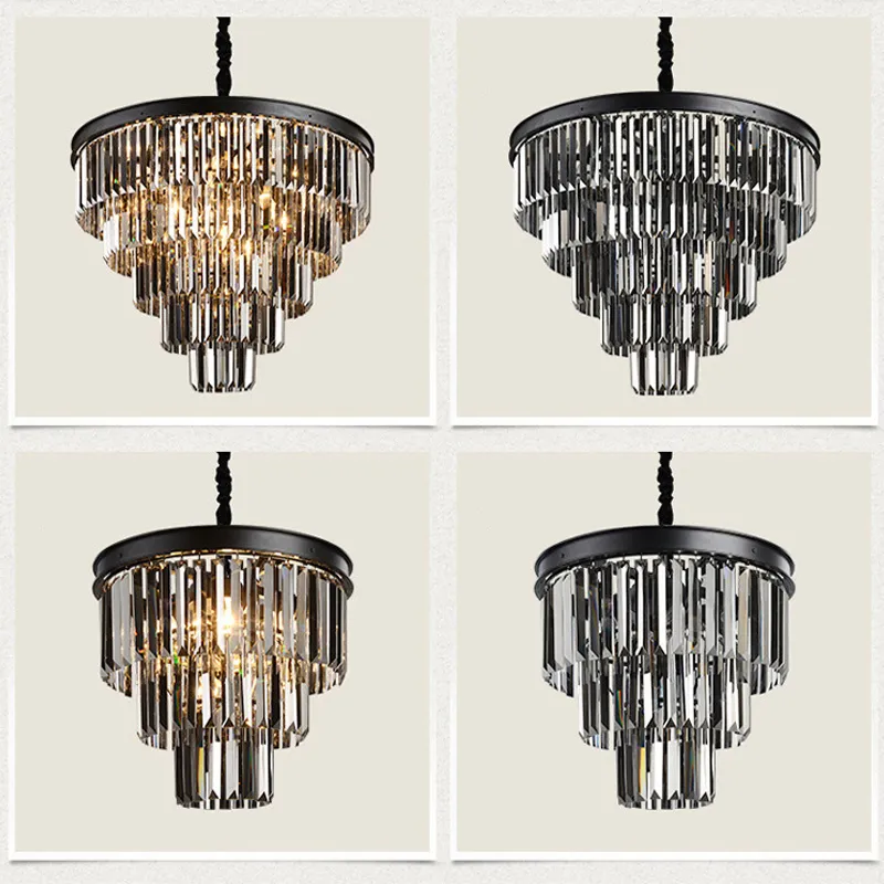 Американское черное железо, художественные хрустальные люстры, люстра, современное подвесное освещение для гостиной, лампа для спальни, дымчато-серые кристаллы lamp211D