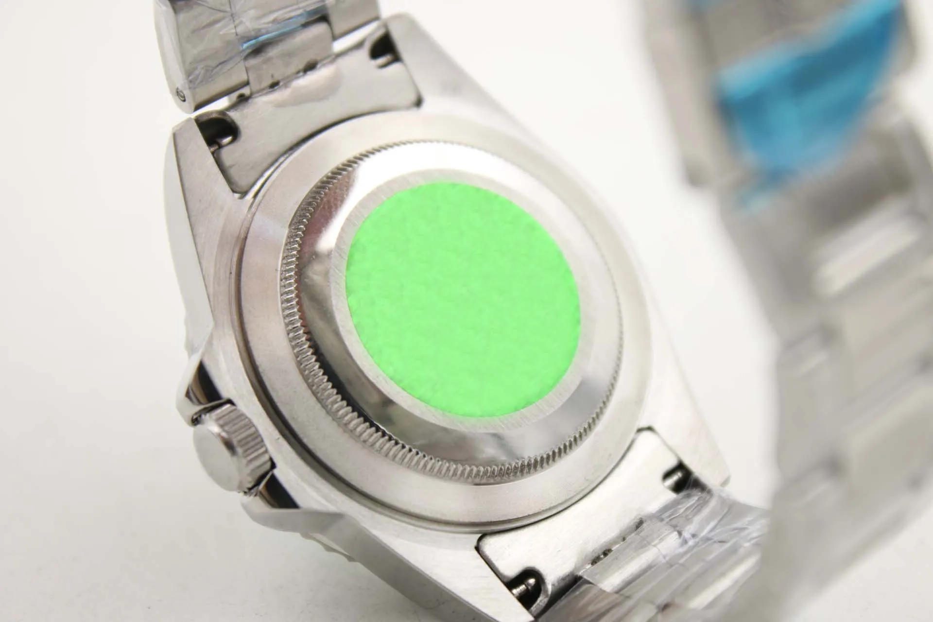 Relógio mecânico masculino 116710 negócios casual moderno prata branco caixa de aço inoxidável verde anel lateral dial 4 pinos 40mm calend236k