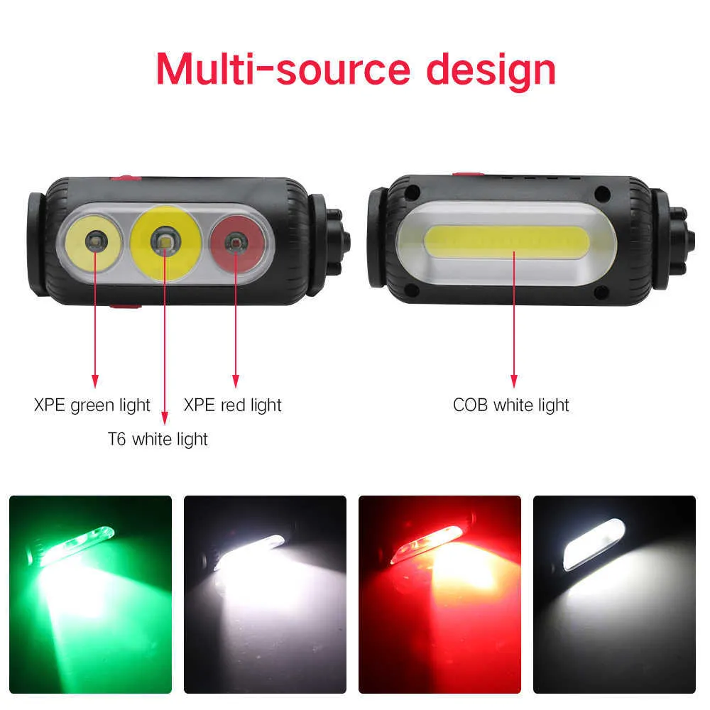 Boruit Cob T6 LED -strålkastare XPE Green Red Light -strålkastare 8 -läge USB -laddare 18650 Huvudfackning Camping Hunting Frontal Lantern P0829066061