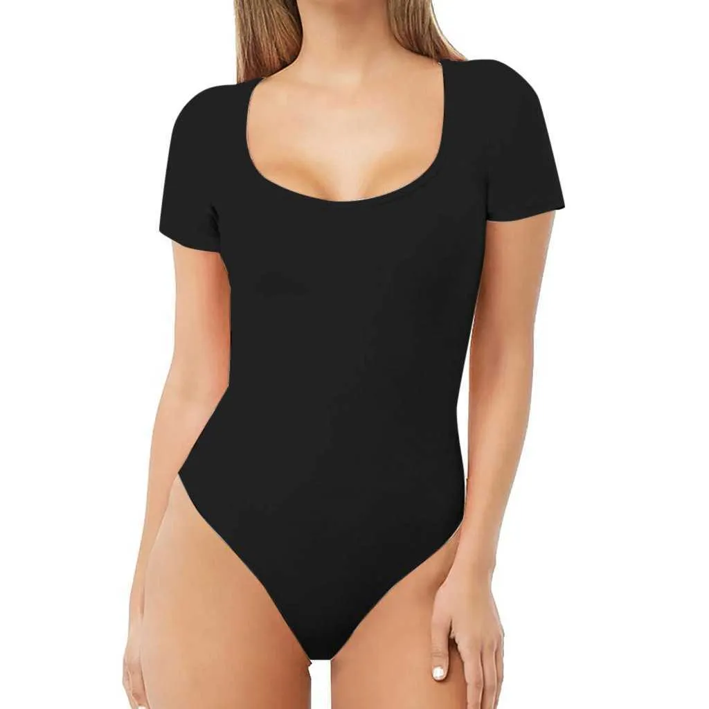 Damen-Bodysuit mit kurzen Ärmeln, lässig, bequem, U-Ausschnitt, Basic-Overall, Body, Übergröße, schmal, figurbetont, Bodys Y0927