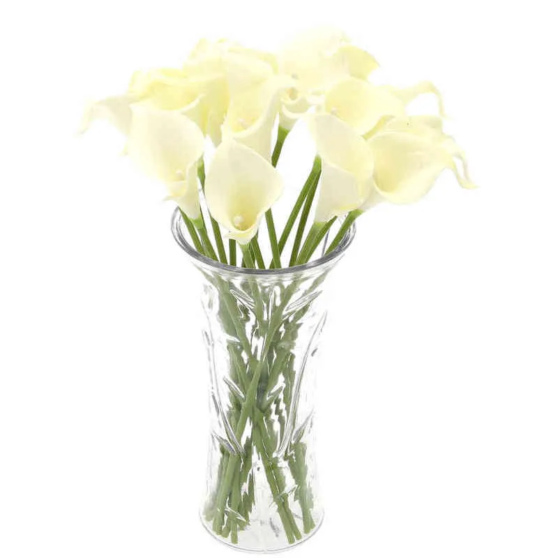 Cadeaux pour les femmes 18x Artificielle Calla Lily Fleurs Unique Longue Tige Bouquet Réel Décor À La Maison Couleur: Crémeux Y211229