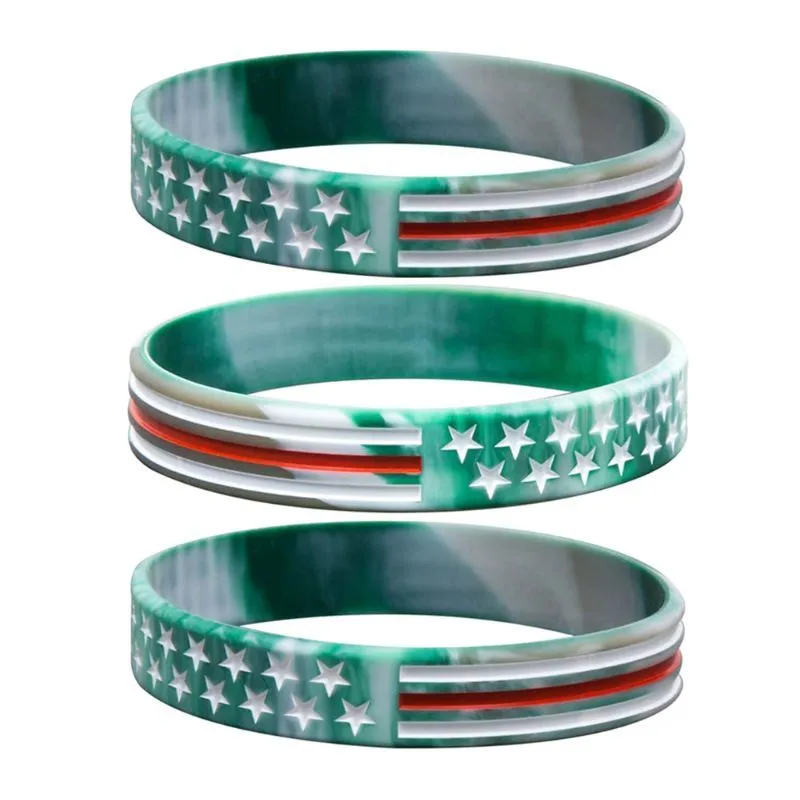 Bracciale in gomma siliconica con strisce di stelle e bandiera USA, sottile cinturino rosso blu bianco con linea regalo