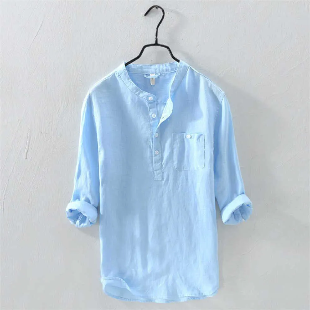 Helisopus Summer Hommes Chemise À Manches Longues Chemises Casual Harajuku Tops Marque Mâle Vintage Couleur Solide Slim Fit Camisa Masculina 210626