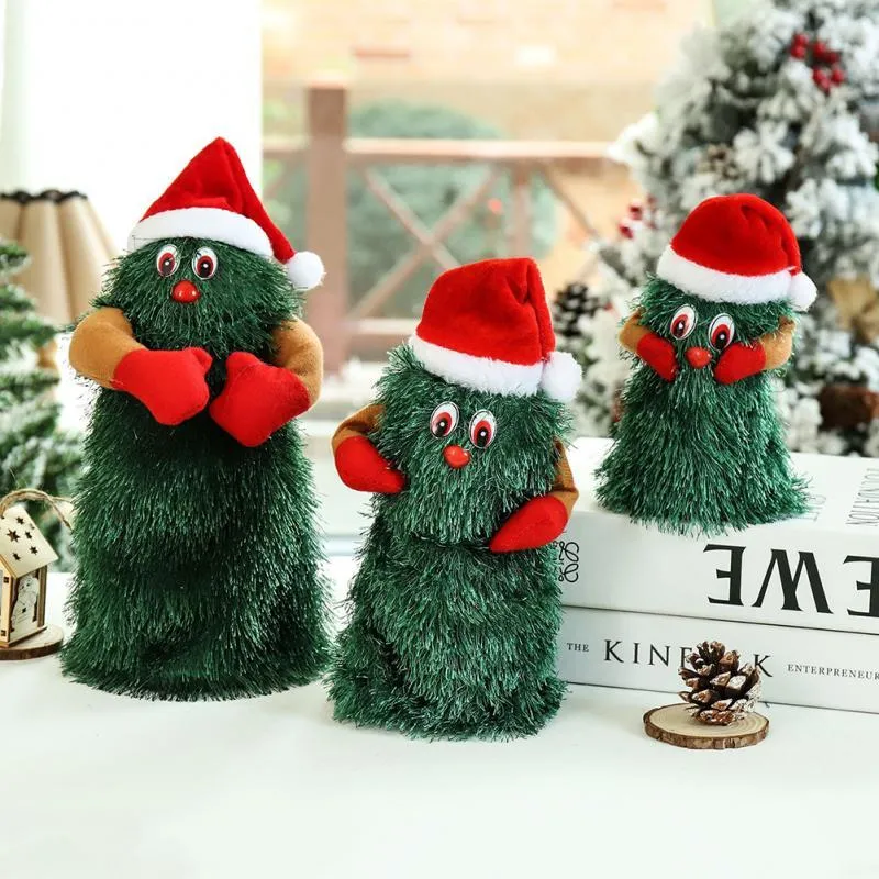 Décorations de Noël, ornements amusants, arbre en peluche électrique chantant et dansant, jouet musical rotatif, décoration du père noël 293A